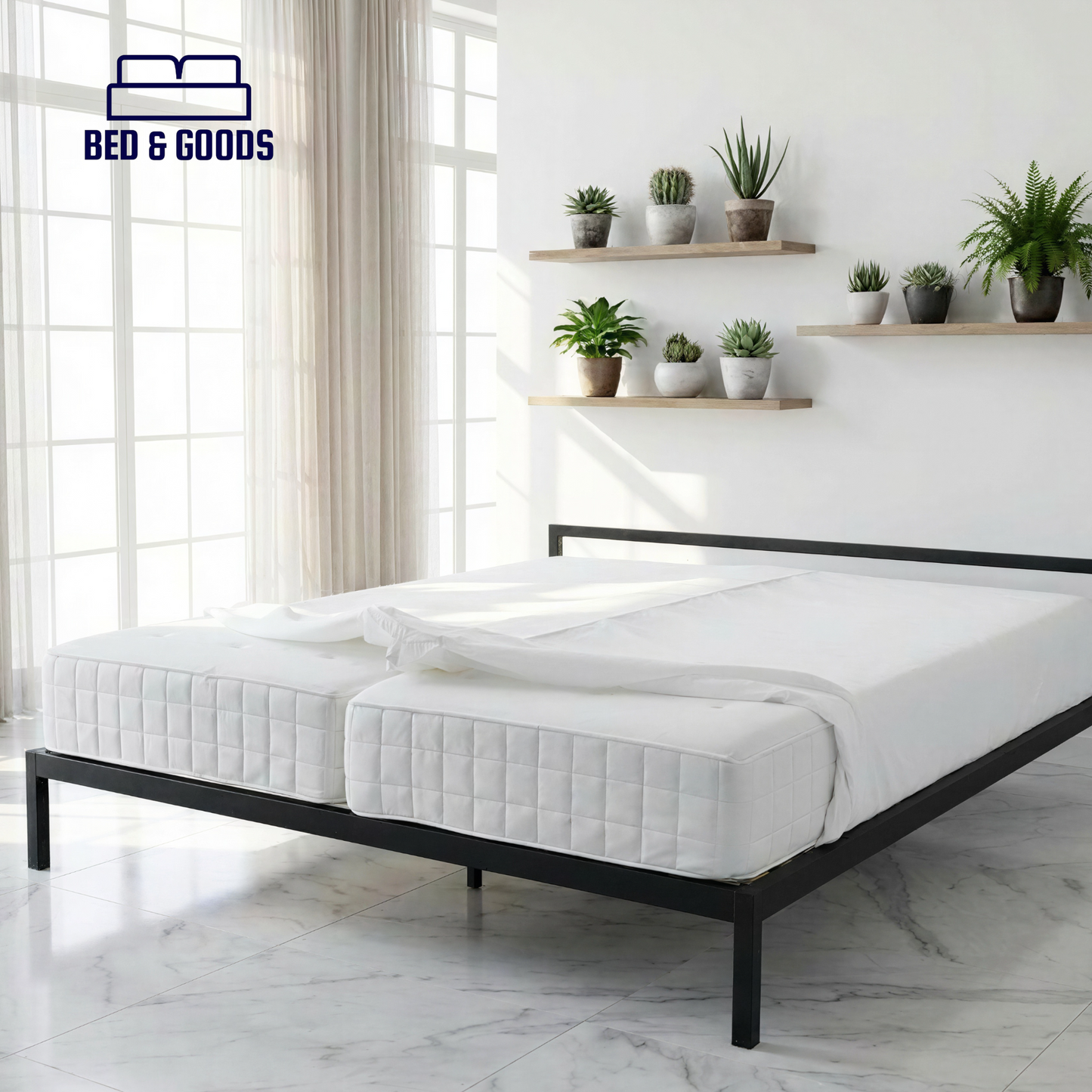 bed opmaken met wit Hoeslaken met ingebouwde uitneembare matraswig 180 x 200 cm Bed & goods dicht spleet tussen twee matrassen, maakt van twee matrassen een tweepersoonsbed bedbinder lovebridge liefdesbrug matrasbrug