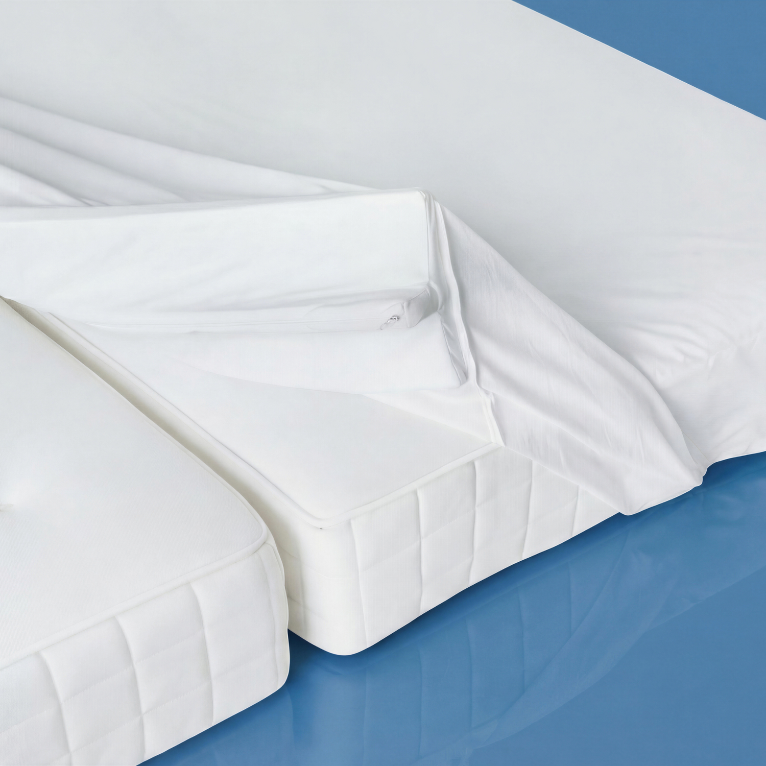 onderkant open gevouwen van wit Hoeslaken met ingebouwde uitneembare matraswig 180 x 200 cm Bed & goods dicht spleet tussen twee matrassen, maakt van twee matrassen een tweepersoonsbed bedbinder lovebridge liefdesbrug matrasbrug met ritssluiting